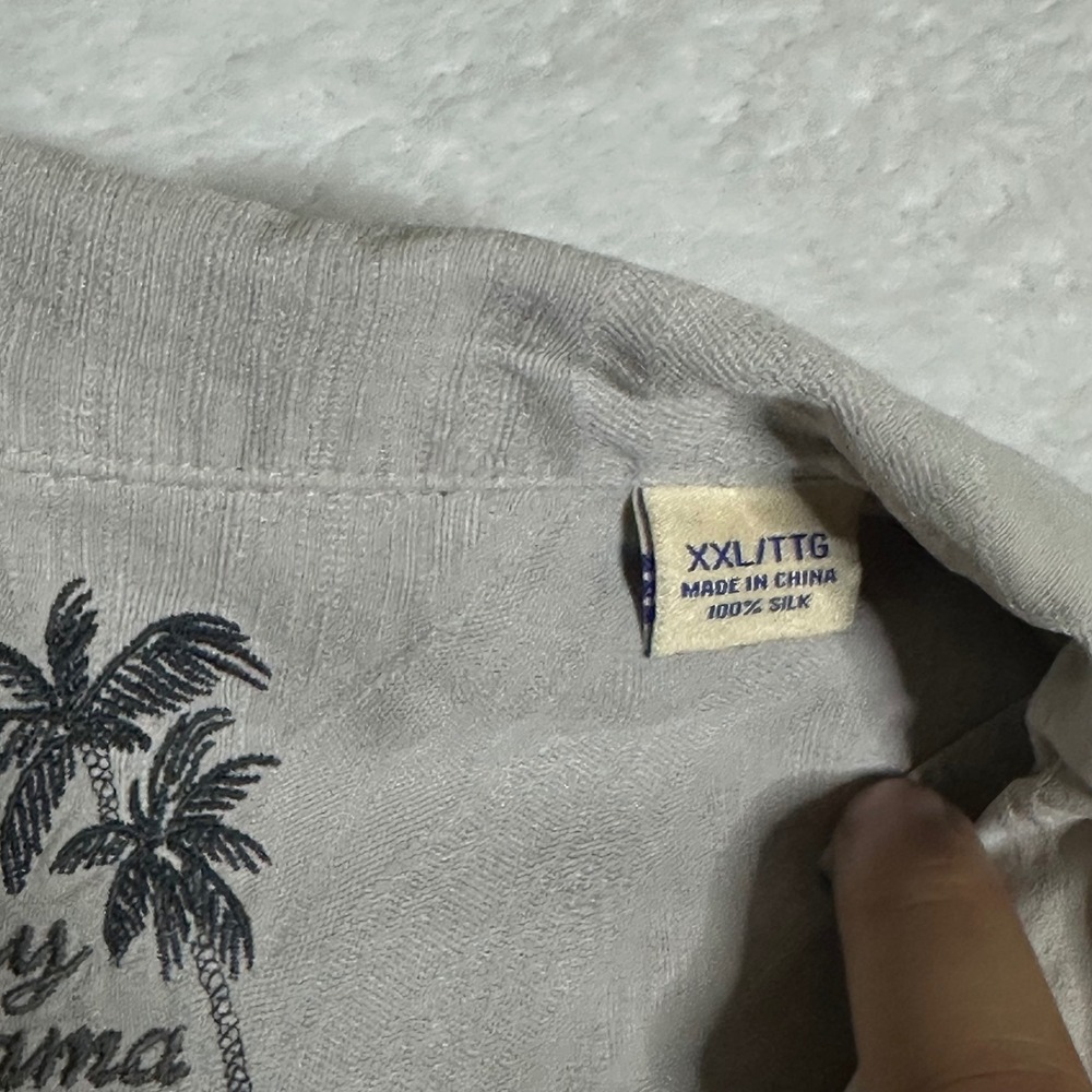 Tommy Bahama Mens XXL Gray 100% Silk Tropical Leaf Jacquard Button Down Shirt - Picture 5 of 7